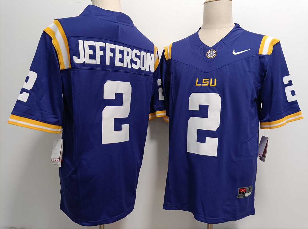 Mens LSU Tigers #2 Justin Jefferson Purple FUSE College Stitched Jersey->lsu tigers->NCAA Jersey